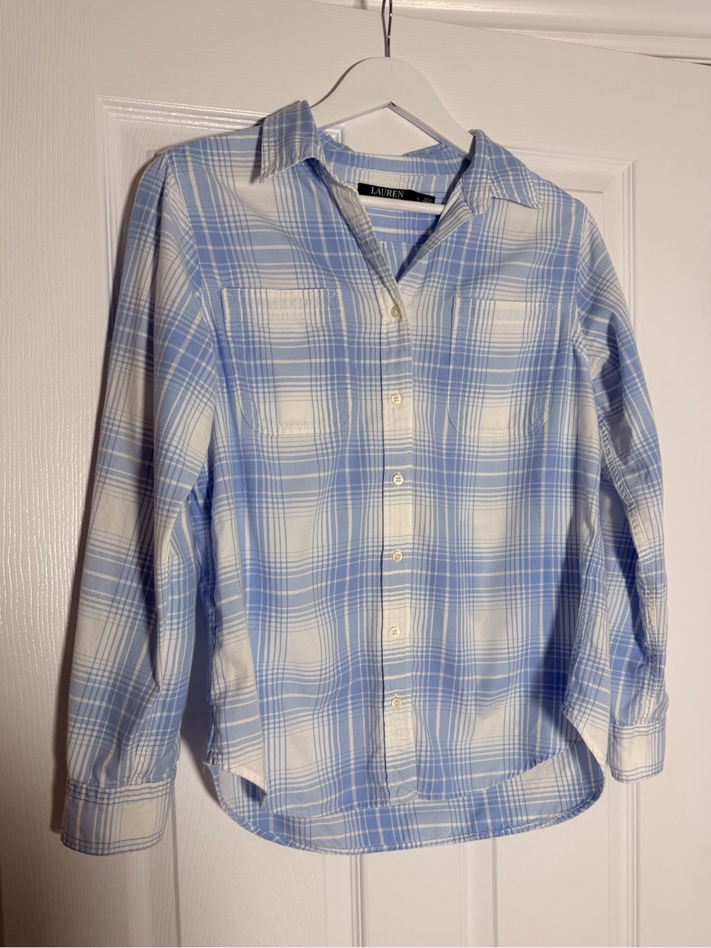 Lauren Ralph Lauren Blue & White Plaid Button-Up Shirt — L